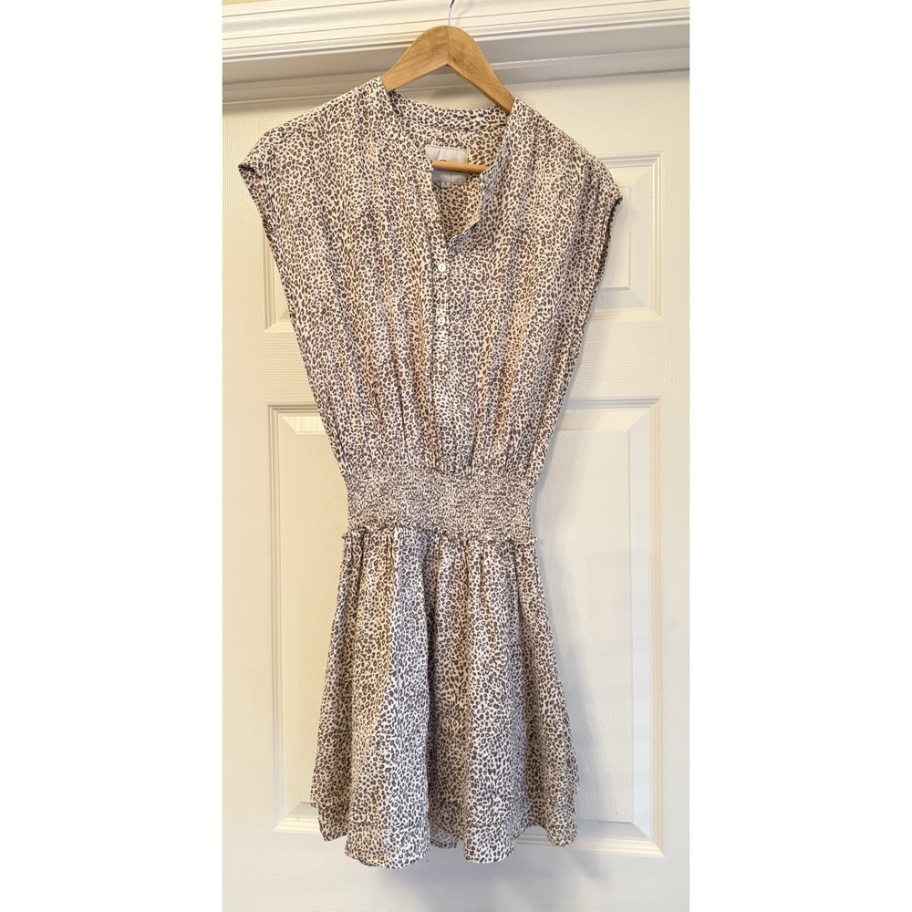 Rails Mini Dress Women Small Brown Leopard Print Linen Blend Smocked Waist